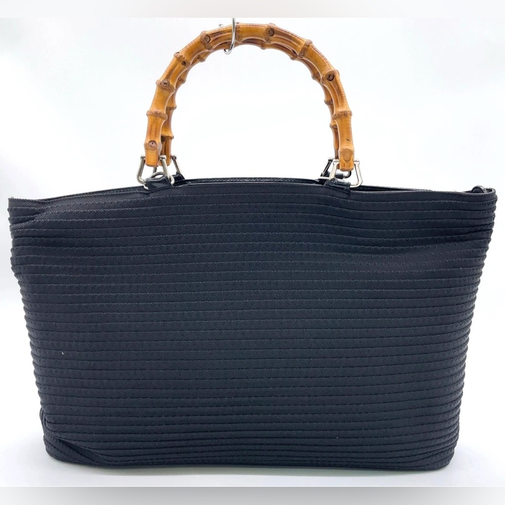 Auth GUCCI Bamboo Black Nylon 2WAY Shoulder Handbag Tote Bag w/ Bamboo Accent - Picture 3 of 17